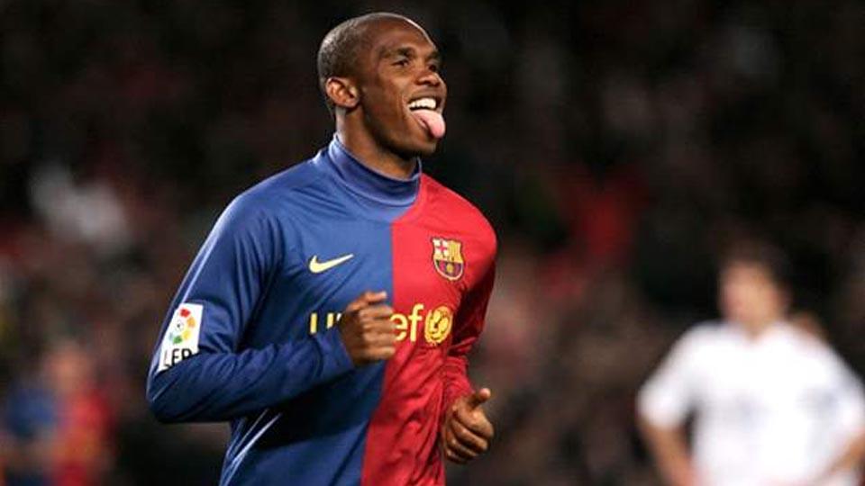 Samuel Eto'o saat masih berseragam Barcelona. - INDOSPORT